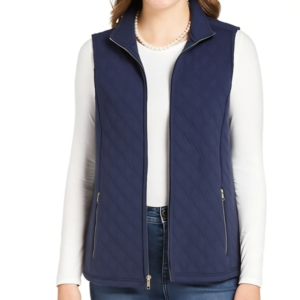 Croft & Borrow Plus Size quilted vest Zip Front Navy Blue Women's plus size 1X